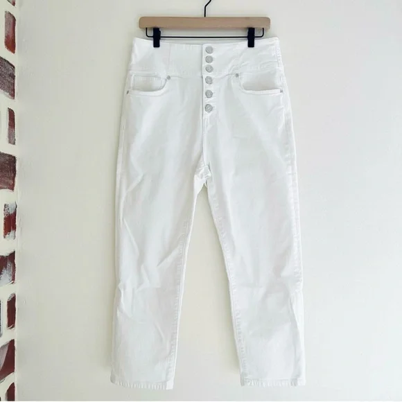 Joie Ultra High Waist Straight Leg Cropped Denim Jeans Button Fly White Size 32 - Picture 14 of 14
